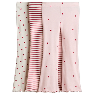 HM童装儿童女童裤子甜酷少女风春节爱心印花长裤打底裤1297241