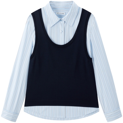 【商场同款】太平鸟春新款通勤条纹长袖衬衫背心两件套A1CAG1256