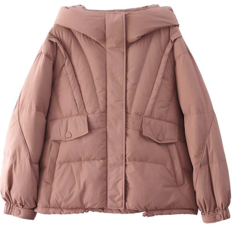 收腰90白鸭绒连帽羽绒服冬装