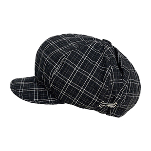 日系贝雷帽女薄款卷檐格子八角帽2025新款显脸小云朵画家帽子夏季
