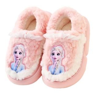 艾莎公主儿童棉拖鞋包跟迪士尼冬季冰雪女童居家软底防滑女孩棉鞋