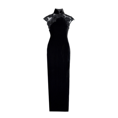 俏云曦蝴蝶背法式立裁真丝旗袍裙