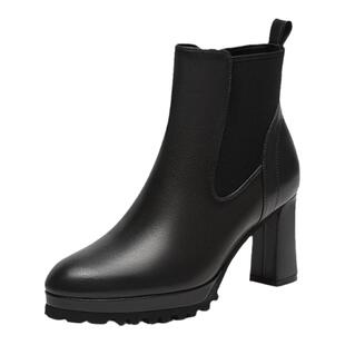 SKAP圣伽步2025冬季新款弹力靴切尔西粗跟短靴女士款高跟时装靴子