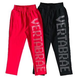 Vertabrae Vert Red Black Crystal Sweatspants烫钻运动休闲长裤