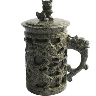 内蒙古奈曼旗中华麦饭石镂空龙水杯养生杯马克杯带盖镂空龙杯子