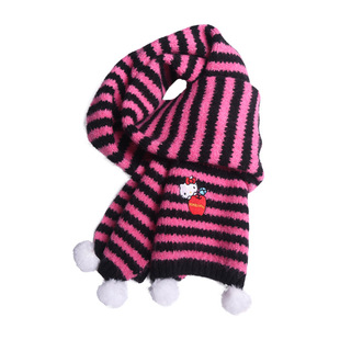 可爱卡通KT猫红色围巾女生新款秋冬加厚保暖针织围脖护颈披肩外搭