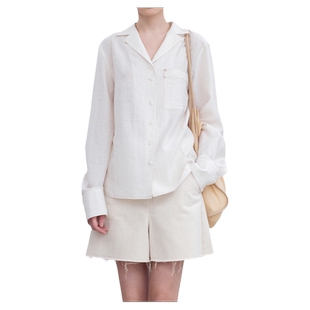 洋气时尚亚麻打底衬衫女2024春夏舒适宽松显瘦文艺高级感内搭衬衣