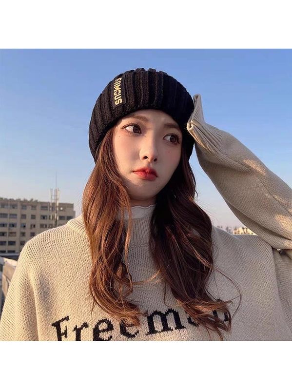 帽子女秋冬季百搭时尚显脸小毛线帽冬天保暖护耳包头粗线针织帽男