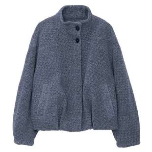 MOVEUP幻走2025冬季新款.FUN系列立领插袋捏褶微收短款毛呢外套女