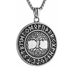 维京罗盘卢恩文字生命之树项链嘻哈街头男个性钛钢世界树吊坠饰品