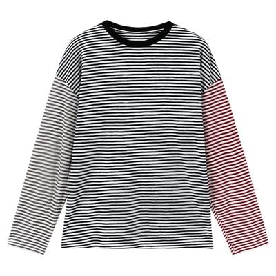 AR半透条纹撞色长袖T恤轻薄透气防晒罩衫清凉宽松空调房上衣女