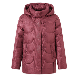 雅鹿羽绒服女短款2025冬新款妈妈装中老年加厚白鸭绒连帽宽松外套