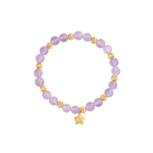 明牌珠宝古法黄金猫眼珠手串 足金紫水晶金珠锤纹星星手链AFK0438