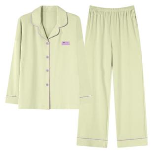 纯棉睡衣女春秋简约纯色女士高级全棉秋冬款开衫家居服套装可外穿