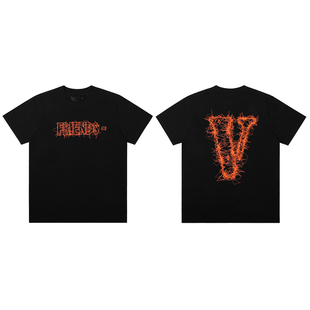 VLONE FRIENDS-系列量子纠缠大LOGO印花 短袖T恤 男女同款 黑橙