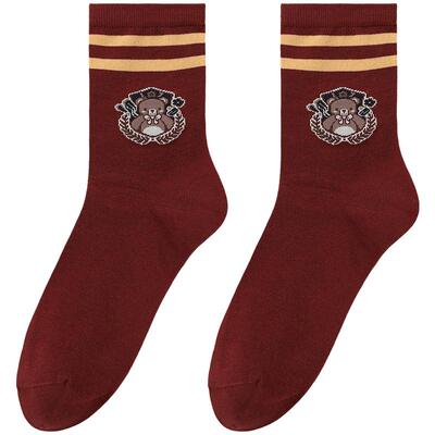 街头运动女纯色刺绣印花短袜