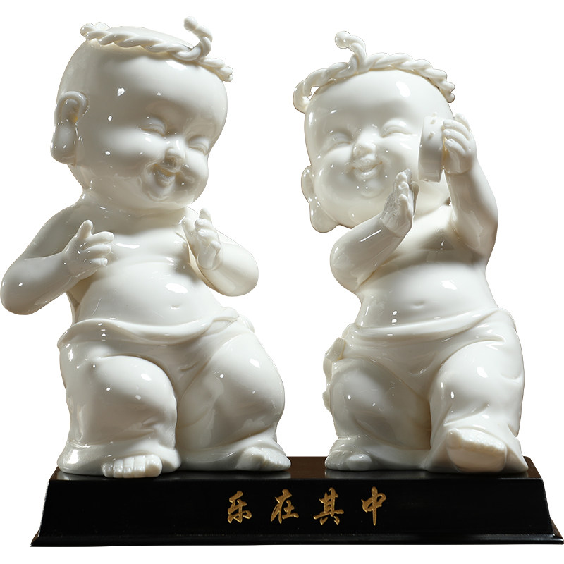 微美陶瓷乐在其中童子摆件客厅装饰工艺品书房室内玄关可爱童子