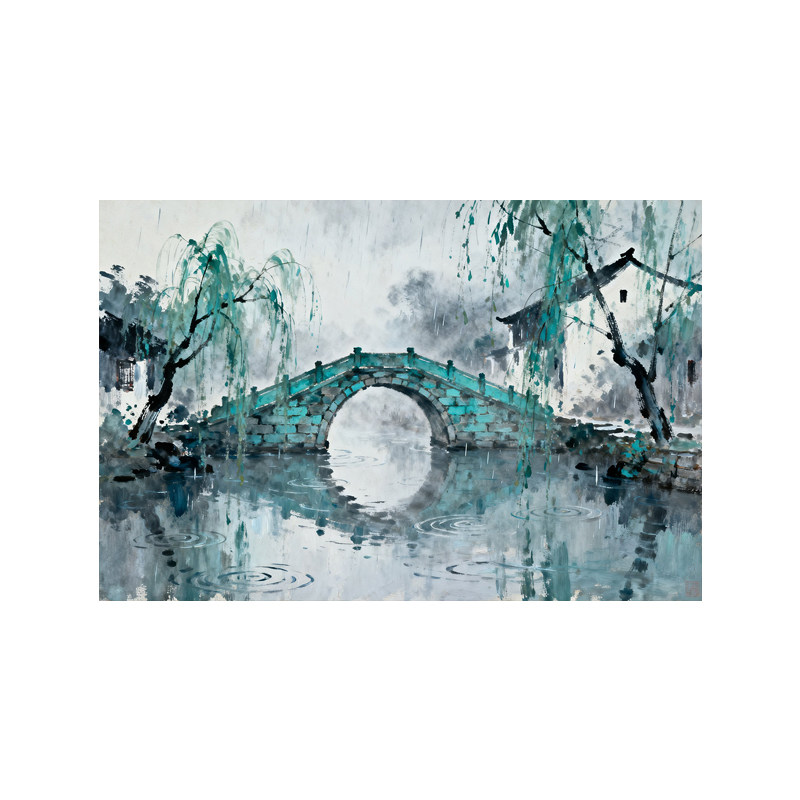 可班手绘油画江南水乡客厅装饰画