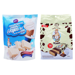 俄罗斯原装进口康吉大奶牛巧克力威化饼干夹心休闲零食散装包邮