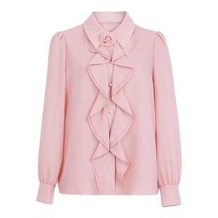 朗姿/MOJO AVENUE莫佐2025新款法式温婉衬衫女优雅山茶花层次翻领