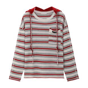 【马上红系列】REVAN芮范经典红白条纹绳结针织帽毛衫RK10601027