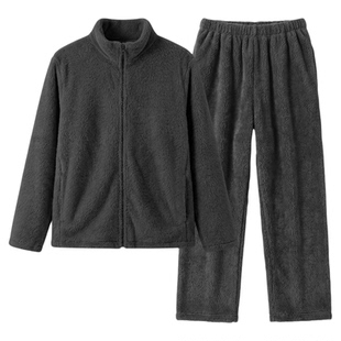 名创优品珊瑚绒睡衣男款秋冬季2026新款加绒加厚套装保暖家居服男