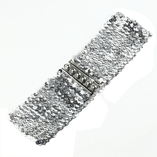 【买一送一]7CM闪光亮片女金银色弹力松紧腰带裙带腰封舞台表演用