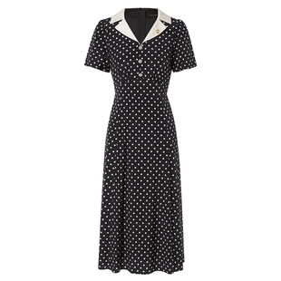 La Koradior拉珂蒂显瘦减龄气质2025夏波点桑蚕丝通勤连衣裙女