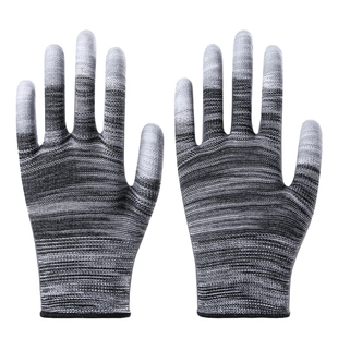 薄款PU涂指涂掌劳保手套浸胶耐磨防滑透气防静电防尘尼龙纱线带胶