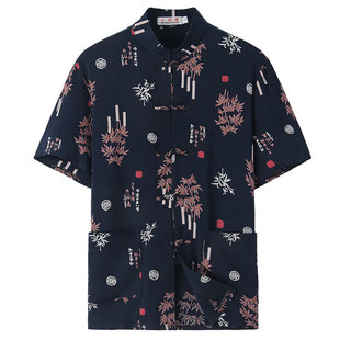 中老年人夏季男士棉绸套装爸爸薄款短袖新中式唐装夏天衣服爷爷装