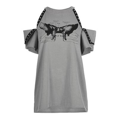 朋克短袖T恤露肩上衣女