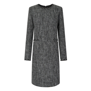 BCBG25秋冬新款气质通勤设计感经典织带饰边小香风粗花呢女连衣裙
