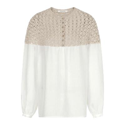 CONCISE-WHITE简白 2026春夏新款钩花针织拼接衬衣女休闲百搭衬衫