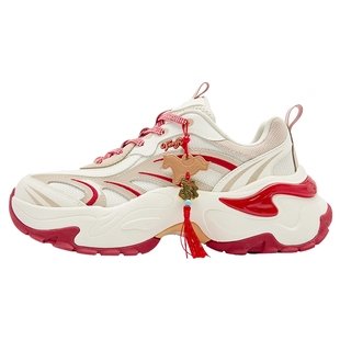 乔丹女休闲鞋蝴蝶鞋2026春季新款新年红色老爹鞋厚底增高运动鞋子