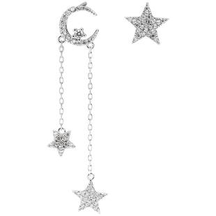 XXOFF耳环925银闪钻镶钻月亮双星流苏吊坠女士耳环2022年新款礼物