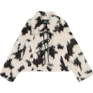 妖精的口袋撞色千金风毛绒绒短款外套女2025年冬季新款高级款甜酷