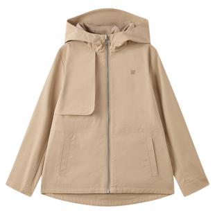 eland kids衣恋童装女童外套2025年秋季新品英伦风刺绣连帽风衣