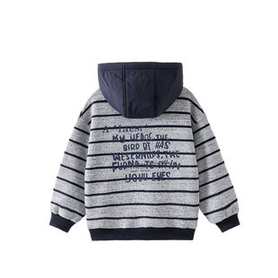 男童加绒卫衣2025秋冬新款儿童加绒加厚一体绒连帽条纹上衣冬装