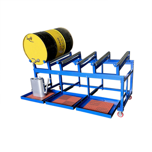 工业移动式三桶支架金属可旋转前低后高焊接托盘防渗漏油桶放置架