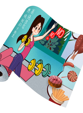 健身房主题瑜伽哑铃美女壁画