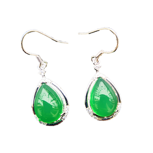 正品天然冰种水滴玉髓耳坠子宝石绿翡翠色玛瑙女款玉石耳环送女友