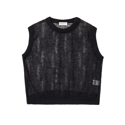 马海毛镂空圆领针织背心