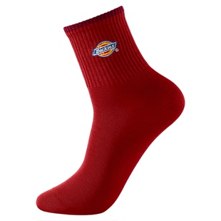 Dickies袜子男款2026马年纯棉红色袜子防臭抗菌中筒袜本命年女袜