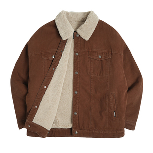 bdpowerup冬季巴恩风加绒羊羔绒外套男宽松棉服羊羔毛外套夹克