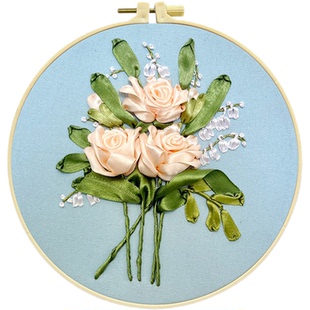 指间非遗鲁绣丝带绣diy手工材料包缎带欧式立体绣花创意布艺绣品