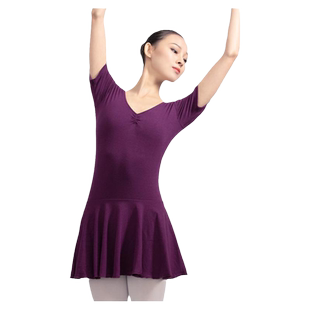 新款舞蹈裙现代舞练功连体裙女成人芭蕾舞裙短袖裙子演出服基训服