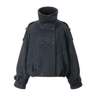 SINGLE MOMENT 25AW法式秋冬保暖羊毛短款双排扣外套风衣女