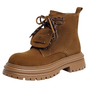 红蜻蜓马丁靴女款冬季女鞋厚底增高英伦风短筒靴户外工装靴女靴子