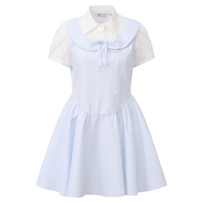 东京岁时记JK蓝格假两件连衣裙女