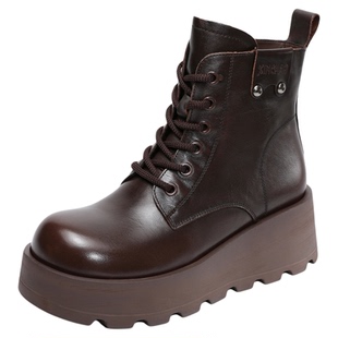 牛皮新款时尚厚底马丁靴女款显脚小真皮2026春季女士休闲短靴皮靴